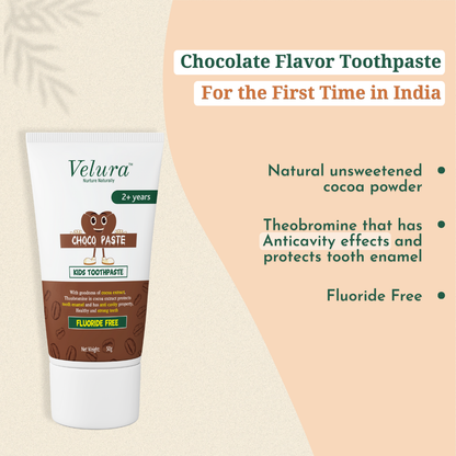 Velura™ Choco Paste Kids Toothpaste – Fluoride-Free (Chocolate Flavor, 50g)