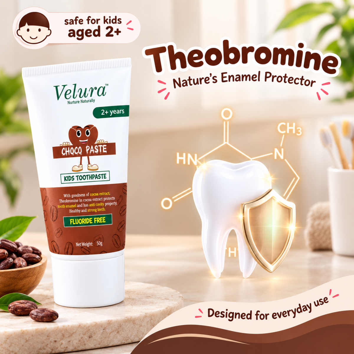激レア　ブラウン　toothpasteジャー Velura™ Choco Paste Kids Toothpaste – Fluoride Free (Chocolate